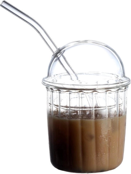 Tazza per Smoothie Reutilizzabile - Bocca Larga 15oz Tazza per Caffè e Gelato - Tazza in Vetro per Cola e Frigoridi per Ufficio e Bar (Bianco)