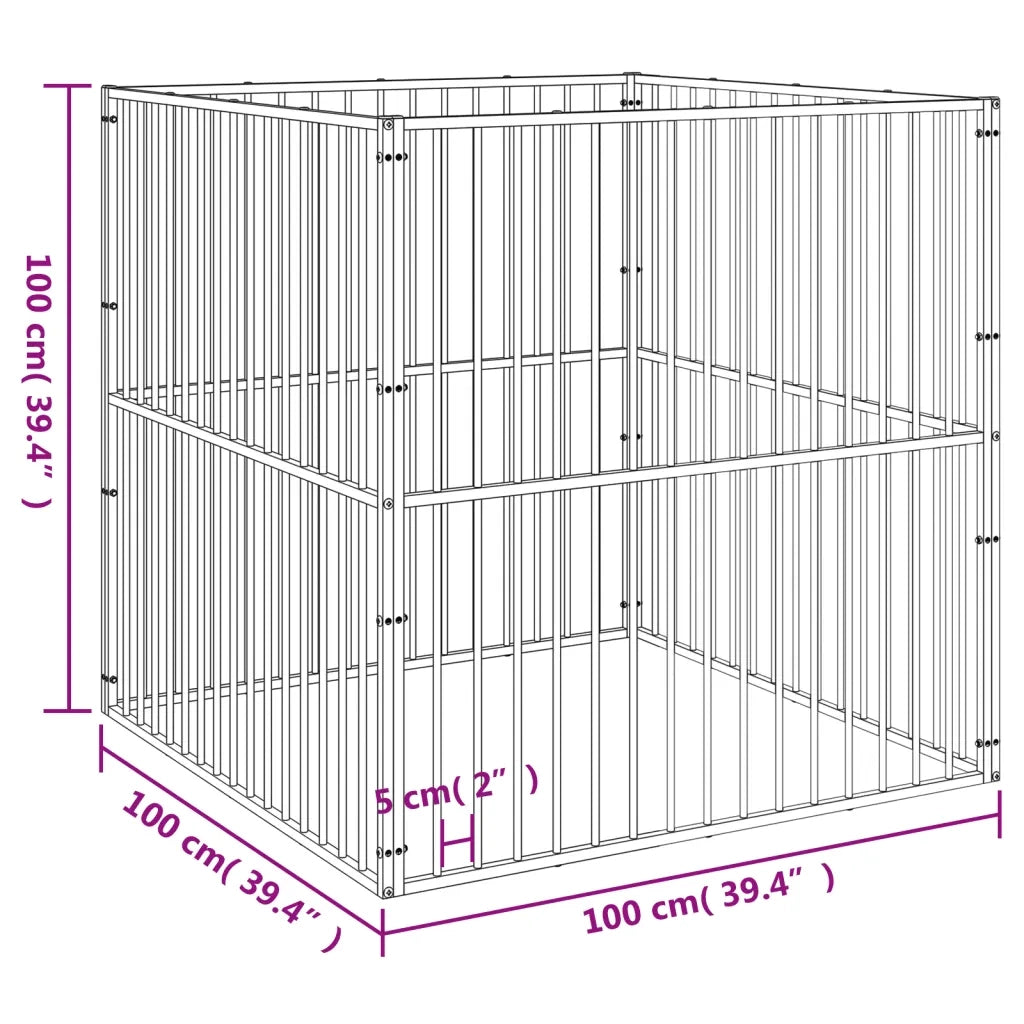 Box per Cani 4 Pannelli Nero Acciaio Zincato CFW6437351
