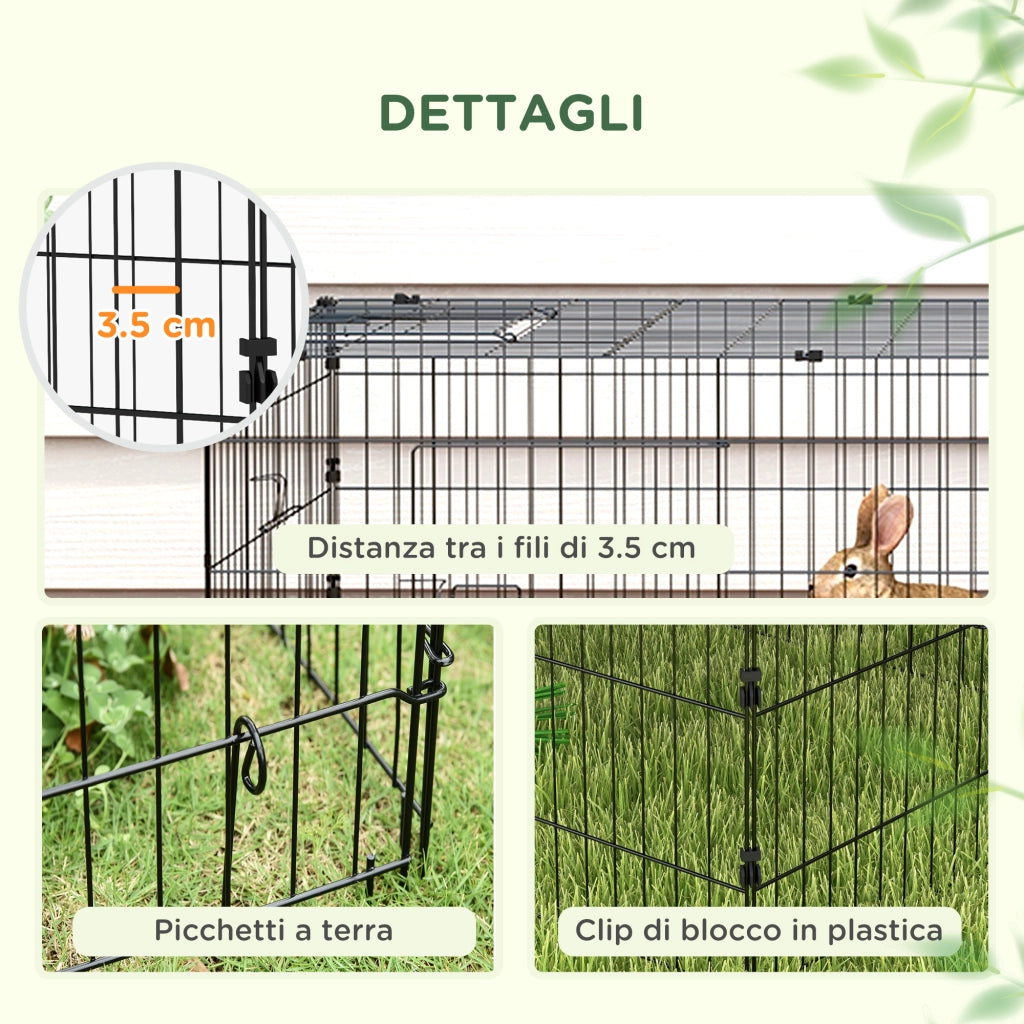 Gabbia per Conigli da Esterno e Interno con Tettuccio in Acciaio, 220x85x70cm, Verde