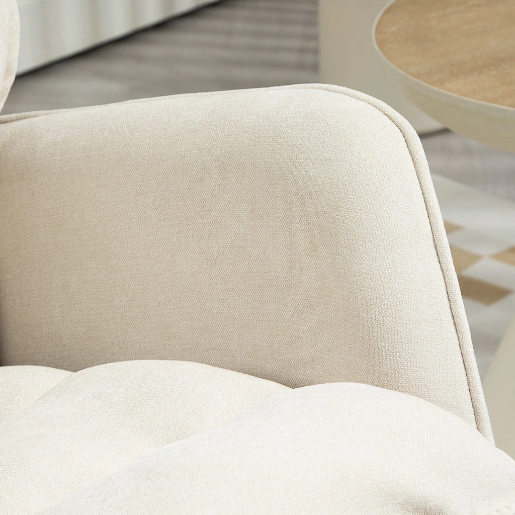 Poltrona a dondolo in tessuto chenille con braccioli, seduta ampia e schienale ergonomico beige 71 × 98,5 × 97 cm