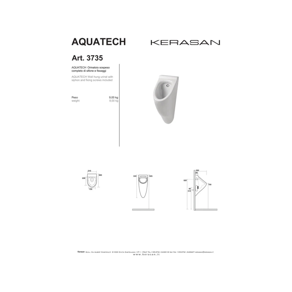 Orinatoio Sospeso Kerasan "Aquatech" Bianco Lucido