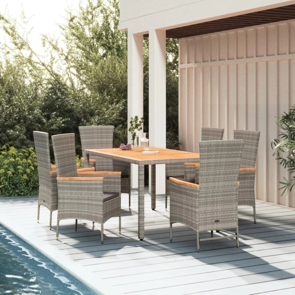 Set da pranzo da giardino 7 pezzi e cuscini in rattan sintetico grigio, set tavolo e sedie da giardino, tavolo da terrazza e sedie, set da giardino, mobili da giardino per esterni 3157540