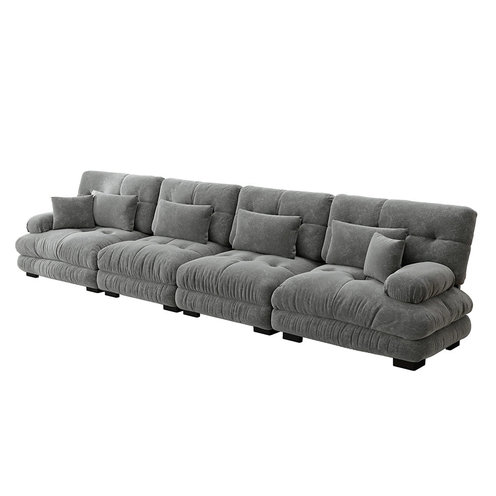 Divano angolare modulare - Xylo - 4 posti con seduta profonda, trasformabile in letto, chenille grigio