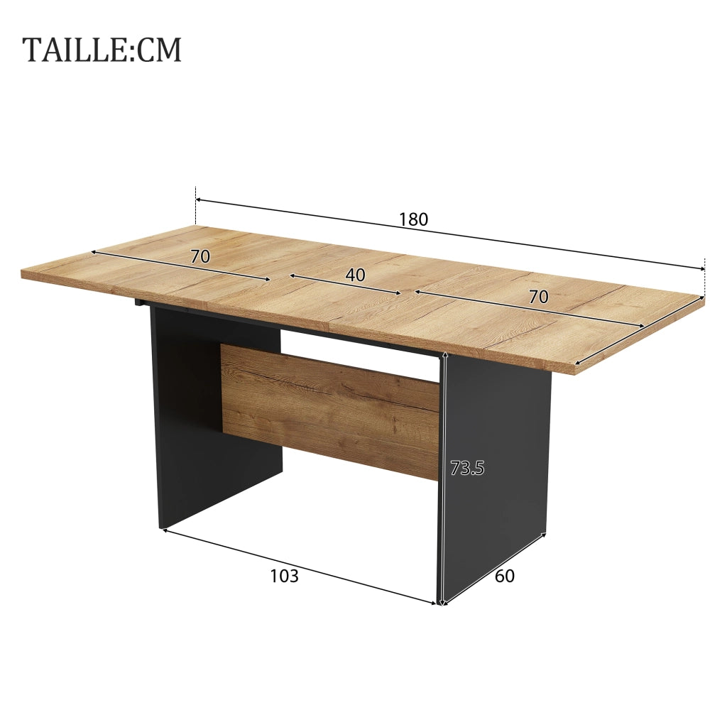 Tavolo allungabile per 4-6 persone con piano effetto legno, in MDF, nero e noce scuro, stile minimalista moderno