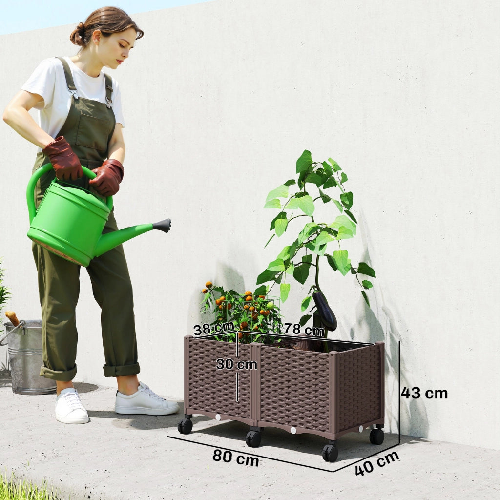 Fioriera da Giardino con Ruote e Drenaggio ¨C zephmum ¨C 80x40x43 cm Marrone