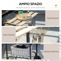 Barbecue a Carbone con Coperchio, Ripiani e Ruote, Completo di Spatola, Pinza e Coltello, Nero