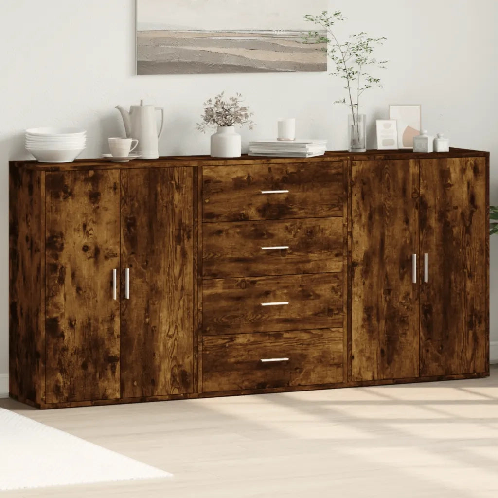 Credenze 3 pz | Madia | Buffet da pranzo | Armadio da pranzo Rovere Fumo 60x31x84 cm in Legno Multistrato