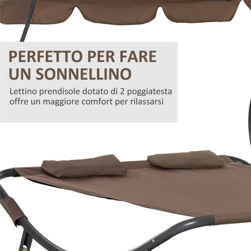 LETTINO MATRIMONIALE 2 POSTI REGOLABILE DA ESTERNO 200 X 170  X 134 CM MARRONE