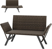 Divano da giardino in rattan a 2 posti, panca convertibile da esterno con braccioli regolabili, design intrecciato, lunghezza 163-178 cm, carico 300 kg, lettino da giardino per terrazza