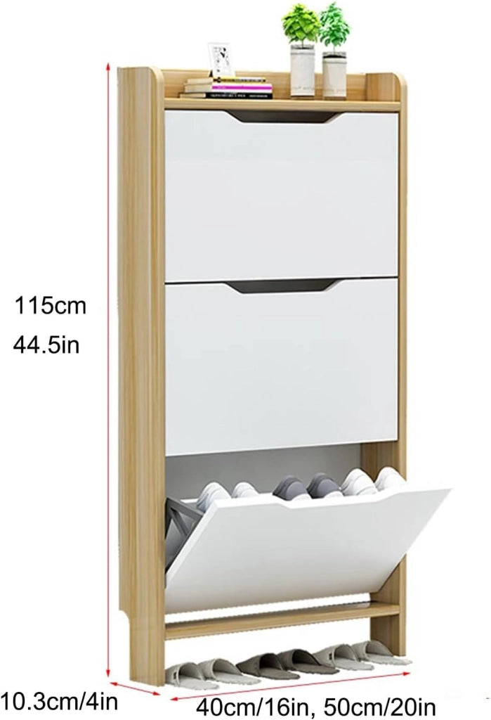 scarpiera Scarpiera in Noce+Bianco con Ante e scarpiera Sottile con Secchiello Ribaltabile autoportante per Ingresso e scarpiera Stretta da 40 cm/16 Pollici