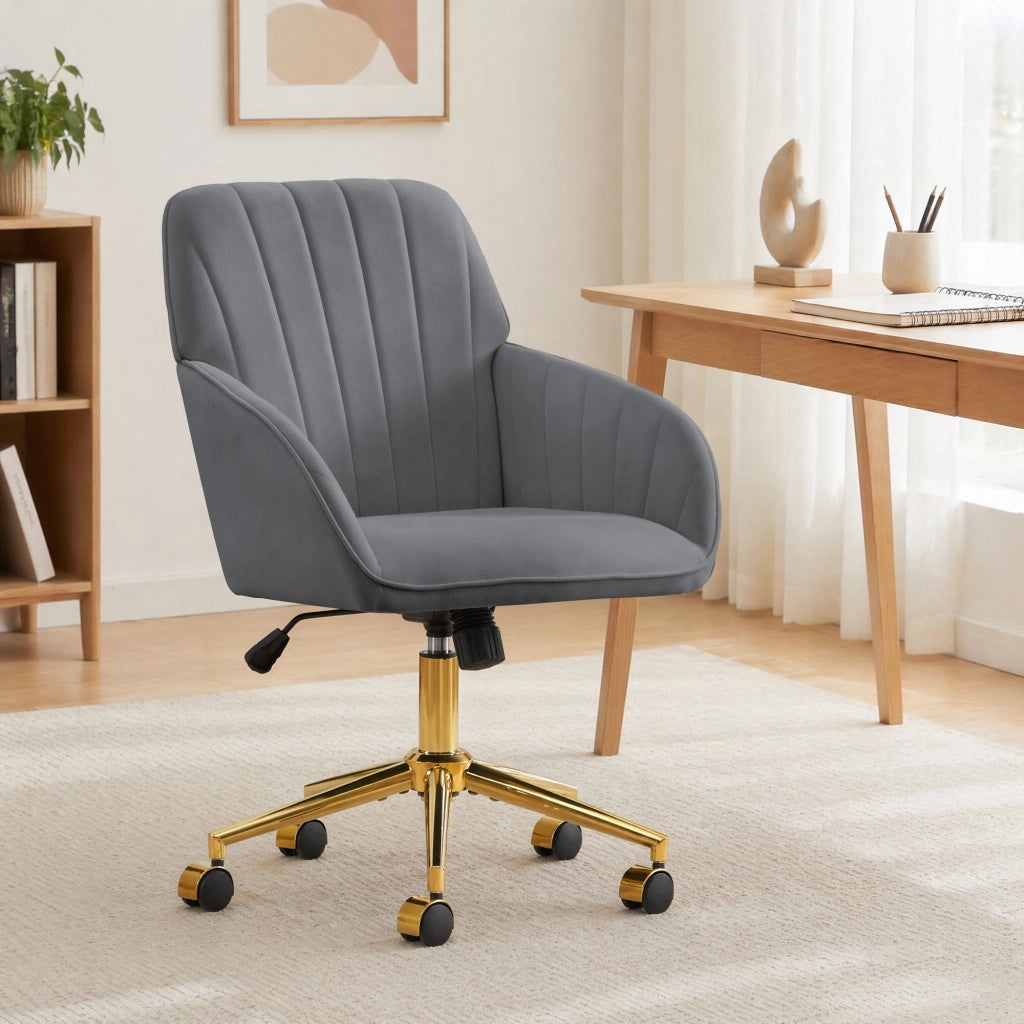 Sedia da ufficio girevole con altezza regolabile, schienale ergonomico e seduta imbottita in velluto grigio