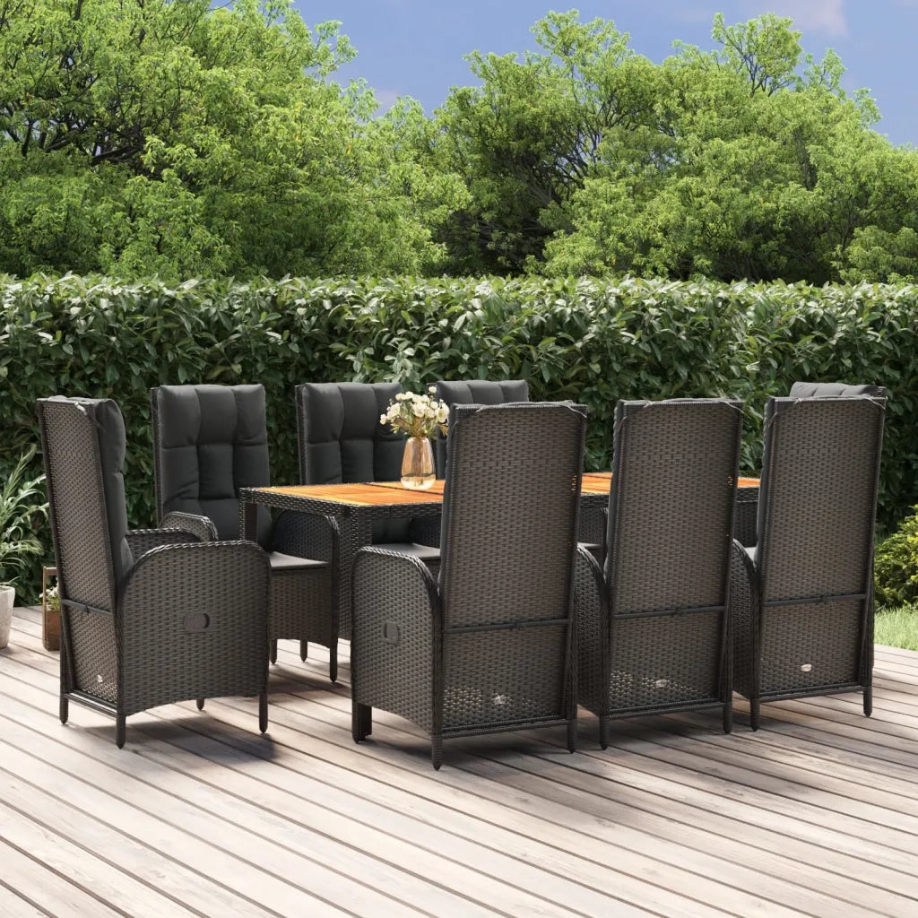 Set da Pranzo da Giardino 9 pz con Cuscini Nero in Polyrattan 3185073
