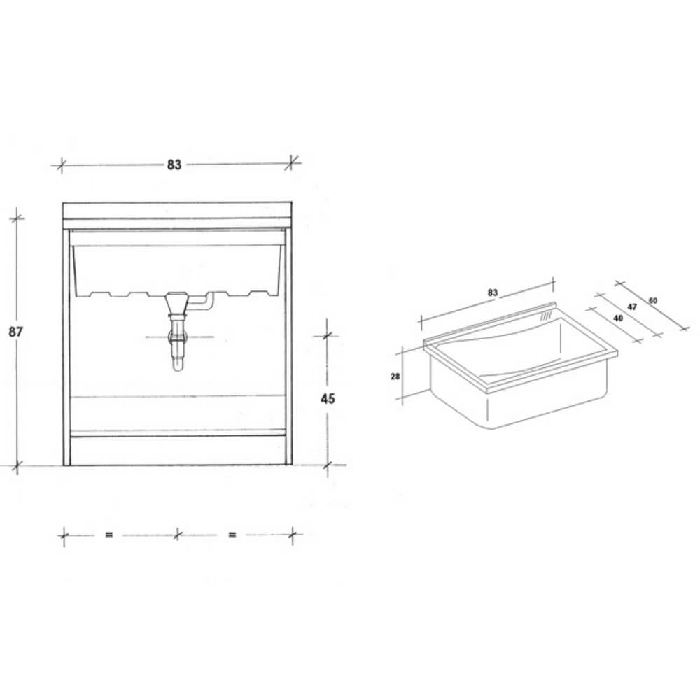 Mobile Lavatoio 83x60x87 cm 2 Ante Asse in Legno Montegrappa Acqua Marella Bianco Lucido