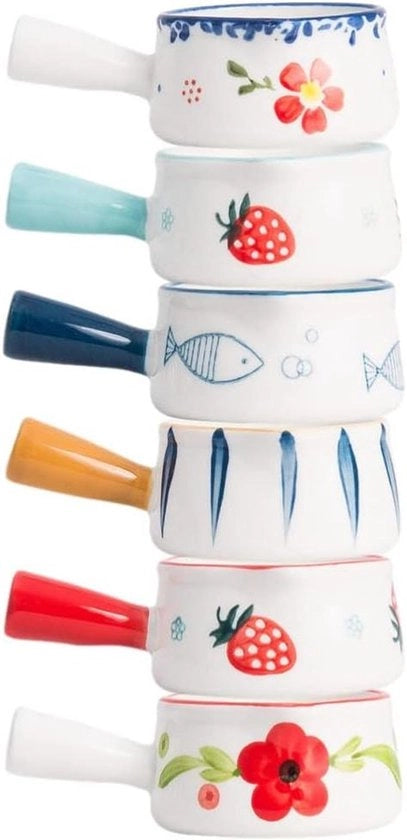 Set di 6 mini-cannetti ceramici con manico per caffè, salse e latte - 50 ml ciascuno