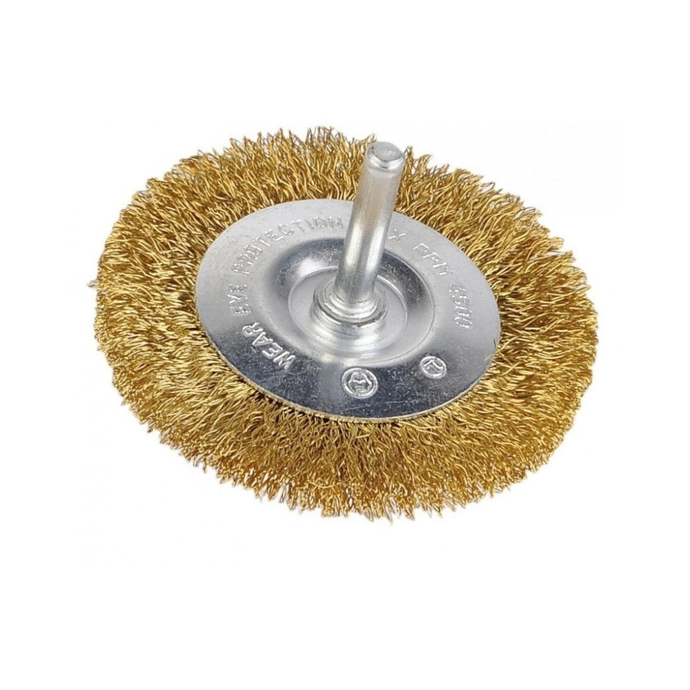 Trade Shop - Set 2 Pz. Spazzole In Acciaio 3'' 75mm Punte Per Trapano Da Smerigliatura Spazzole Circolare Filo Ottonato -