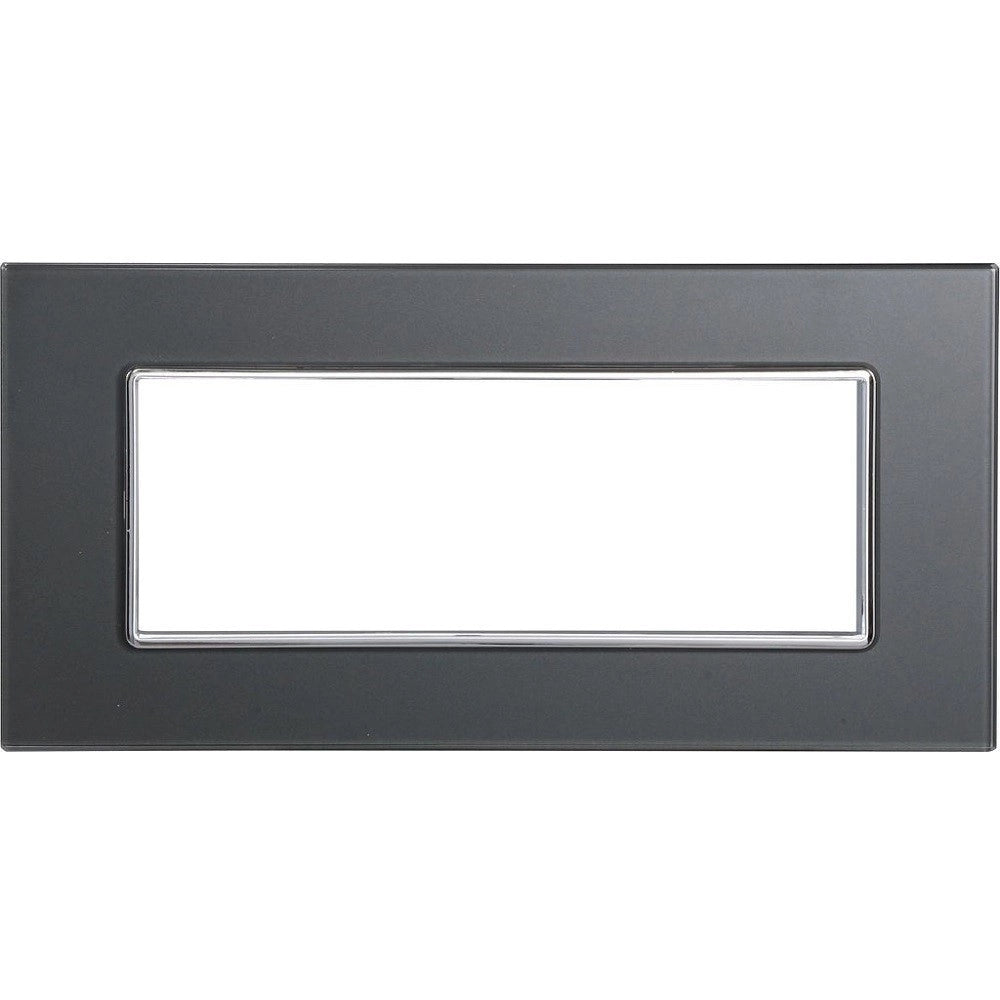 Trade Shop - Placca Cristal 3 4 6 M Acciaio Scuro Effetto Vetro Compatibile Bticino Axolute -