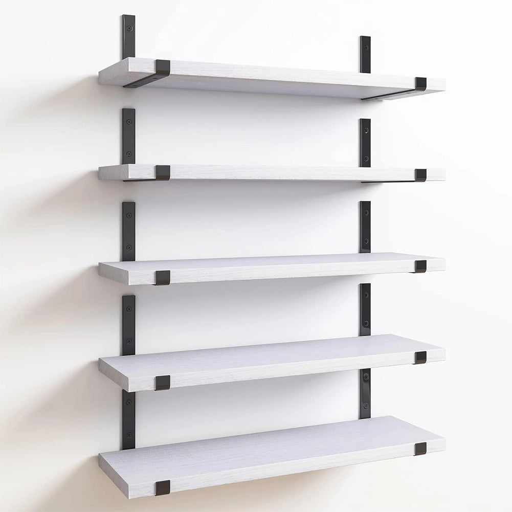 Set 5 Mensole da Parete Bianco Scaffali da Muro con Staffe in Metallo 40x12 cm