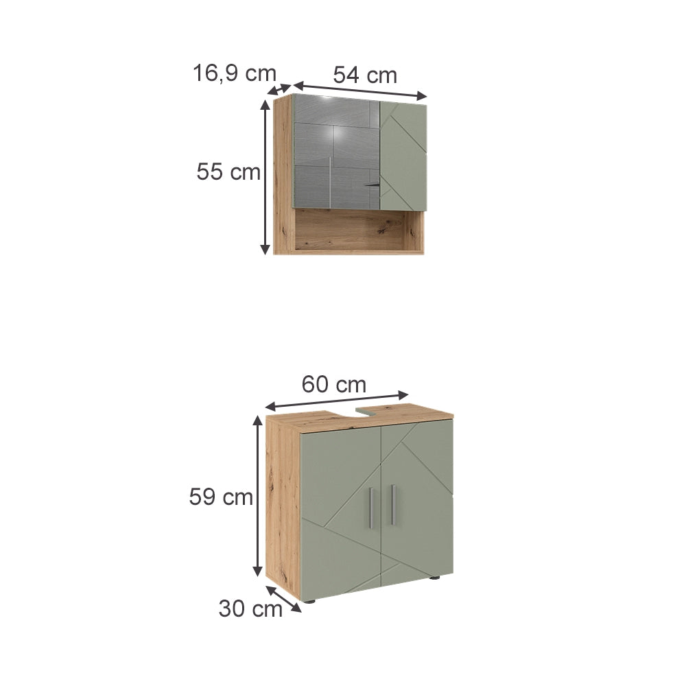 Vicco Set di mobili da bagno Verde salvia 2 parti