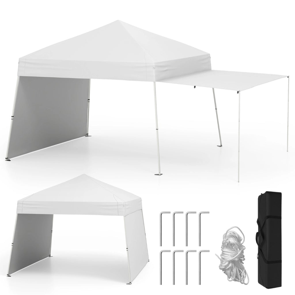 Tenda gazebo con pareti laterali convertibili in tenda da sole, Rifugio solare da esterno pieghevole Bianco-Gazebo