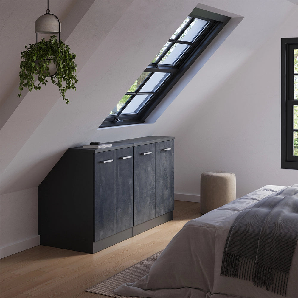 Set di mobili sottotetto Rion Calce nera/Antracite 140 cm Set di 2 carcasse armadio profondità 60 cm Vicco