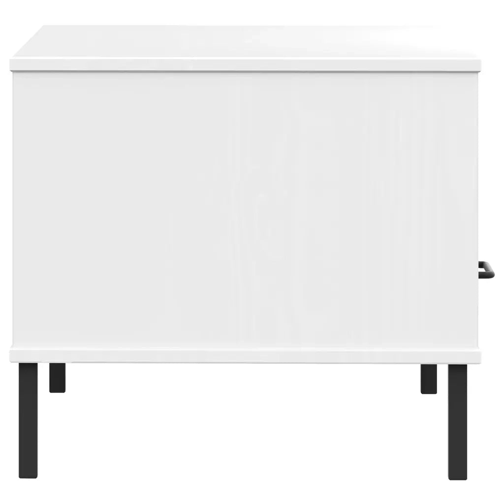 Tavolino-Tavolino da soggiorno-Tavolo Gambe Metallo Bianco 85x50x45 cm Legno Massello OSLO