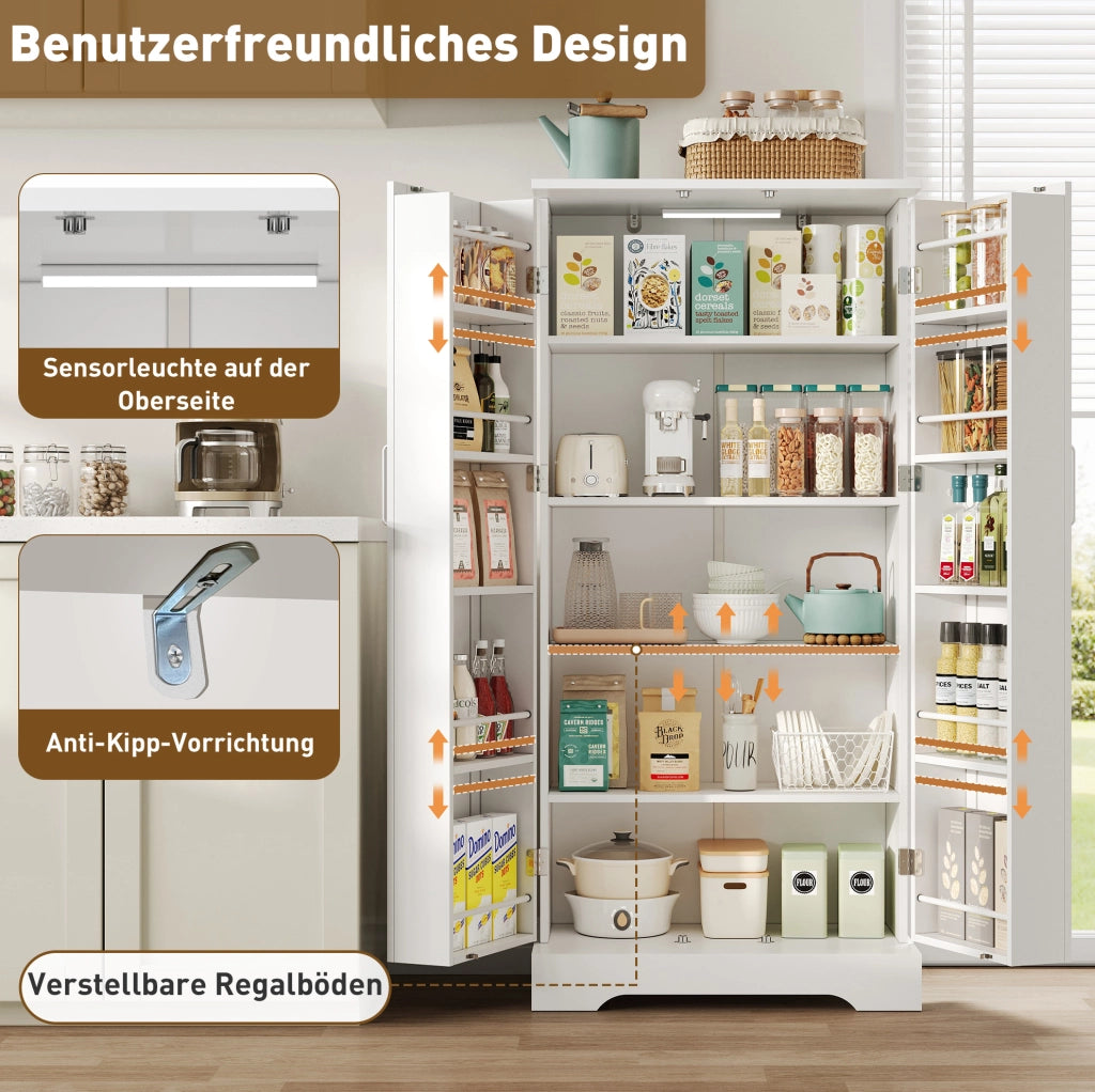 Credenza da cucina bianca con LED USB e ripiani regolabili
