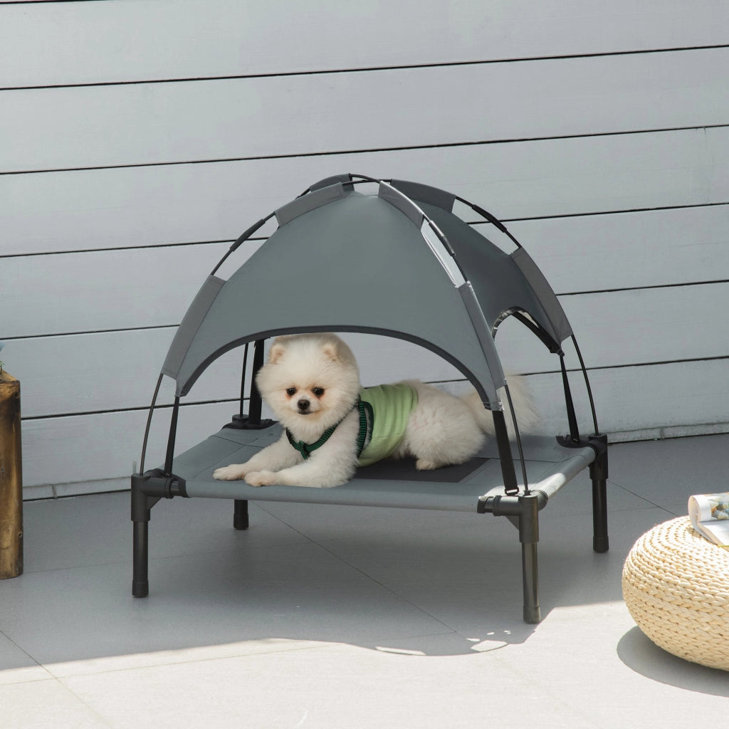 Cuccia per cani rialzata con baldacchino ¨C zephmum ¨C Grigio 61x46x62 cm