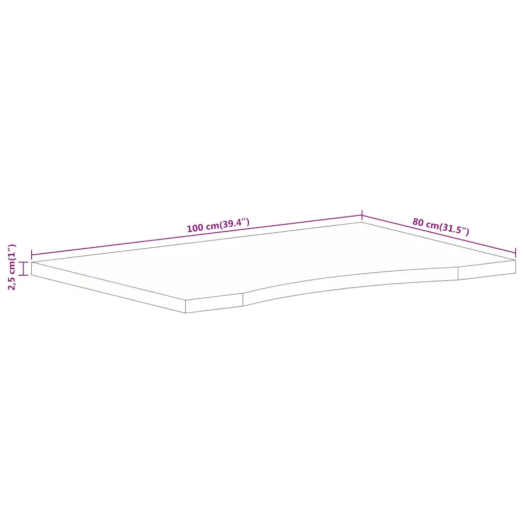 Piano Scrivania con Curva 100x80x2,5cm Massello Grezzo di Mango 370205