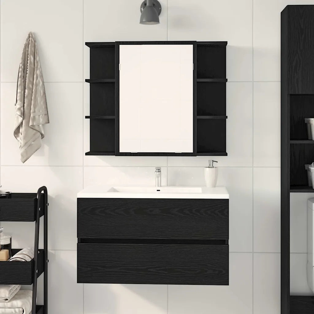Mobiletto per specchio Rovere Nero 80 x 20,5 x 64 cm 862498