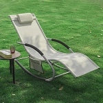 SoBuy Lettino Sdraio da Giardino a Dondolo - Sedia a Dondolo da Esterno in Textilene Beige con Telaio in Metallo, 150x63x87cm, Lettino Prendisole per Terrazza, Piscina, Patio, OGS28-MI
