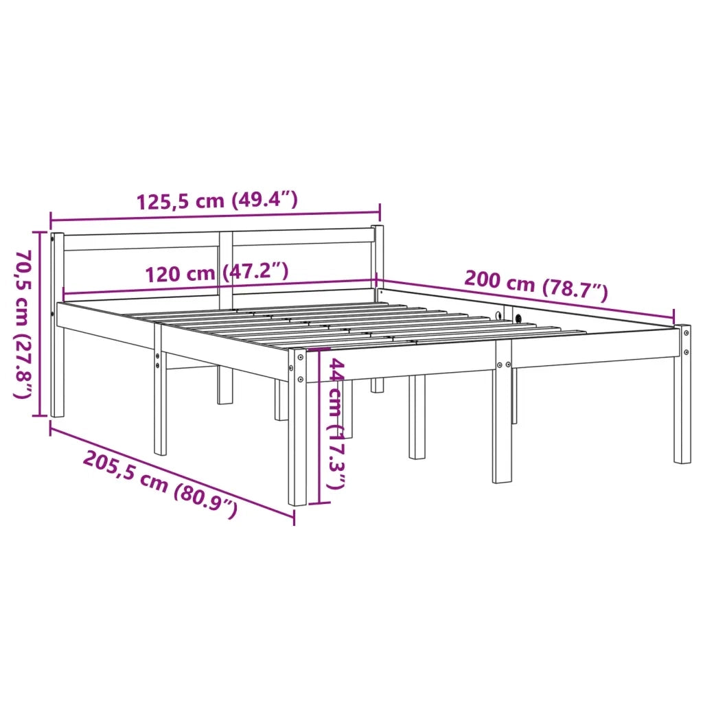 Letto matrimoniale | Letto per adulti | Letto per Anziani Marrone Cera 120x200cm Legno Massello di Pino