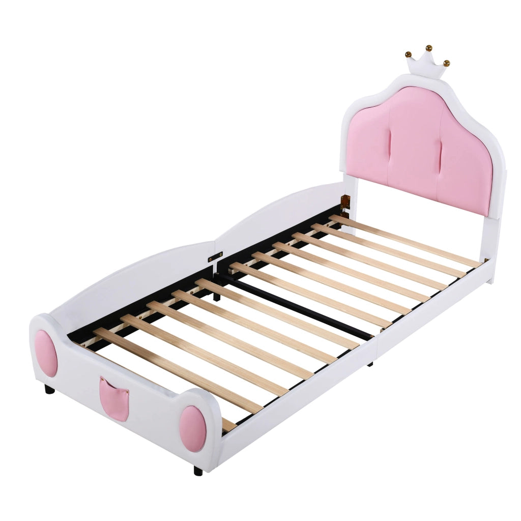 LETTO imbottito 90x200 cm bianco/rosa in pelle sintetica