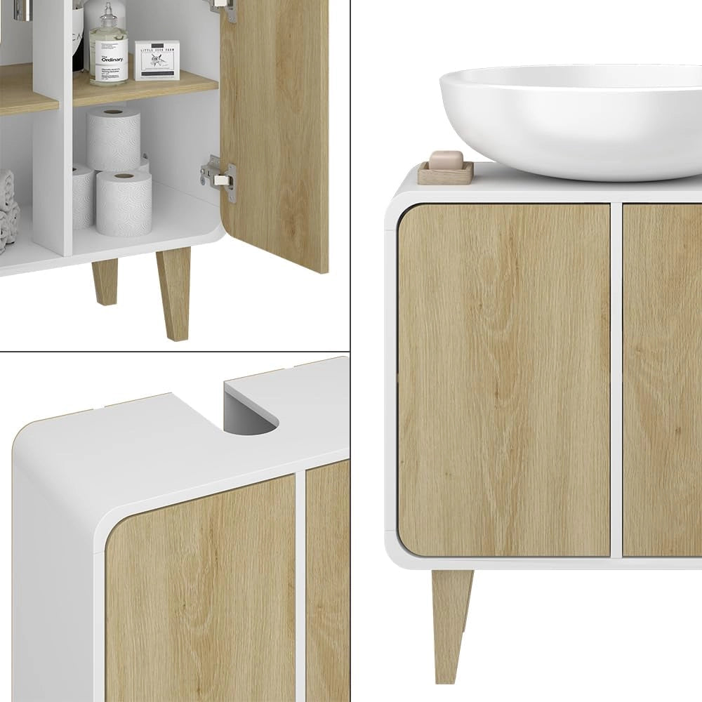 Mobiletto per lavabo Arla, Bianco/quercia, 60 x 61 cm