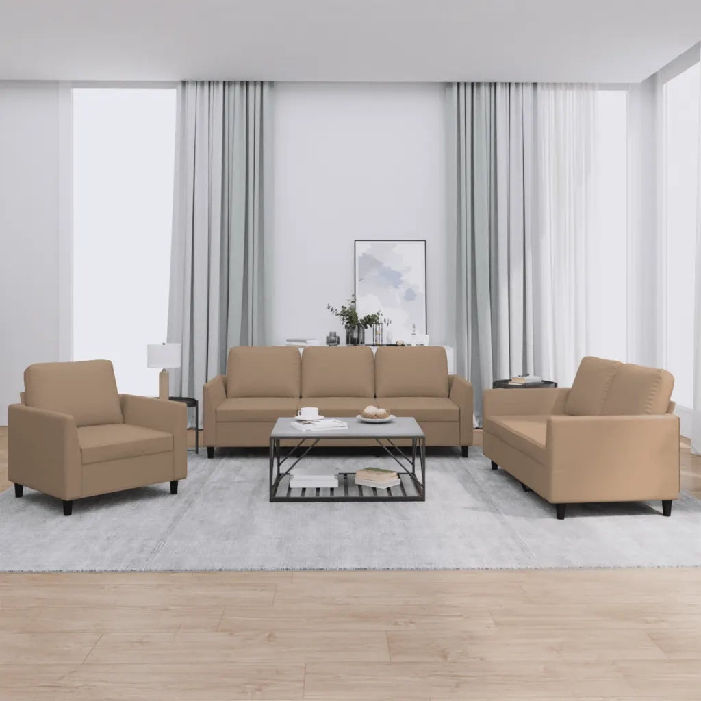 Set di Divani 3 pz con Cuscini cappuccino in Similpelle 3201744