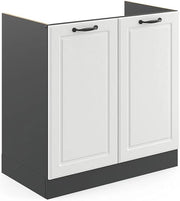 Mobile lavello cucina R-Line, Bianco casa di campagna, 80 cm senza piano di lavoro, per la libera combinazione all'interno di sistemi cucina modulari