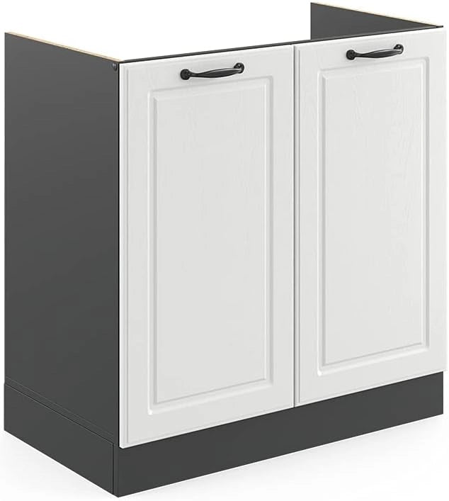 Mobile lavello cucina R-Line, Bianco casa di campagna, 80 cm senza piano di lavoro, per la libera combinazione all'interno di sistemi cucina modulari