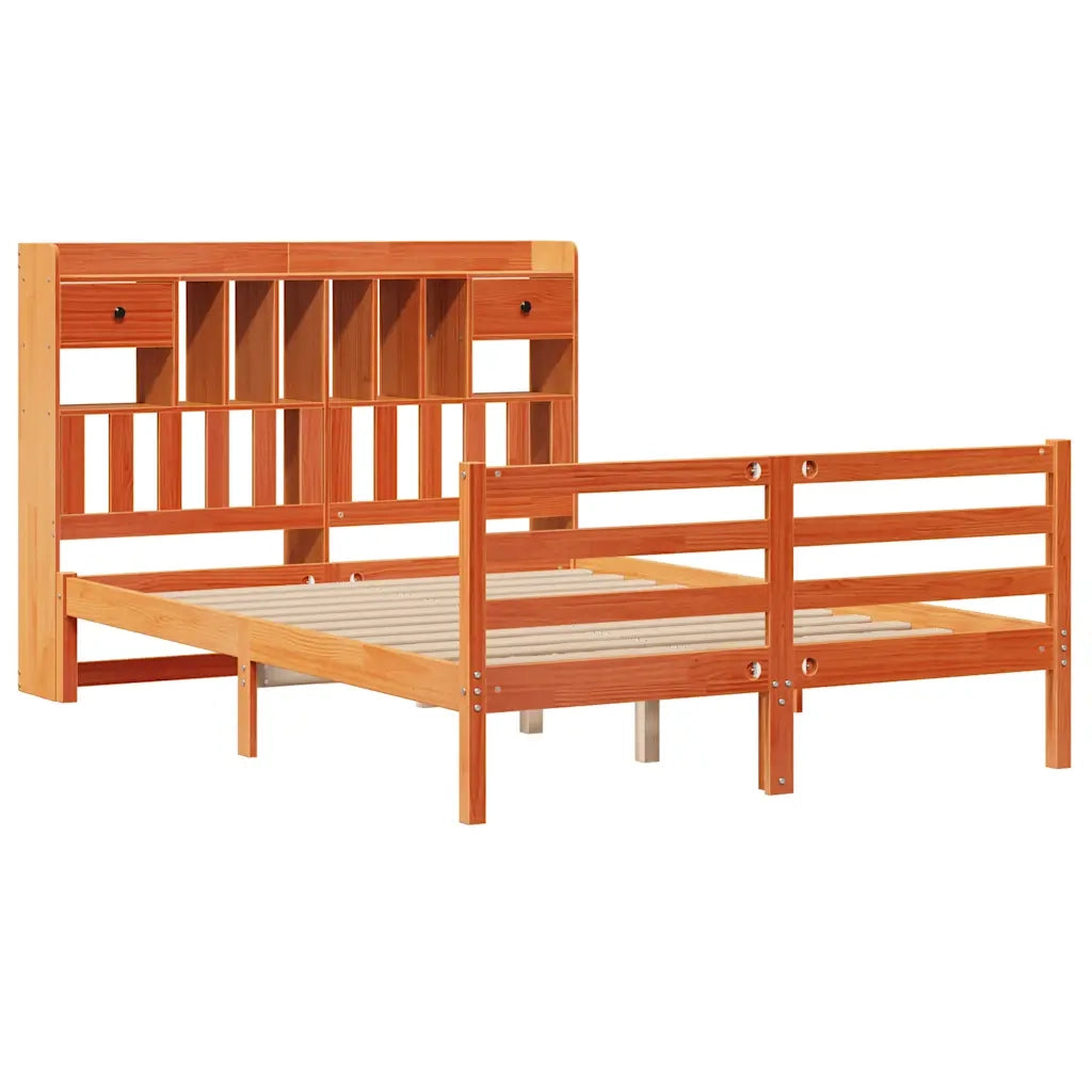 Letto Libreria senza Materasso Marrone Cera 160x200 cm in Pino 3321958