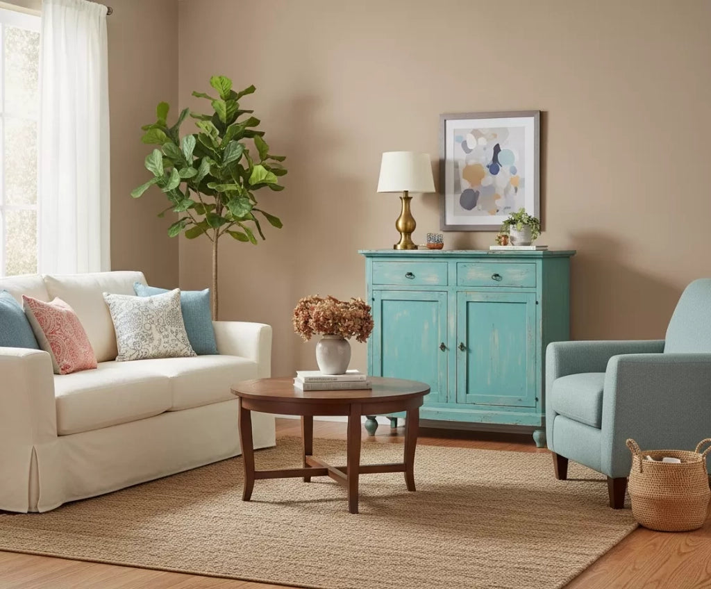 Madia credenza 2 porte in legno shabby chic azzurro consumato 112x49x98 - Mobili 2G
