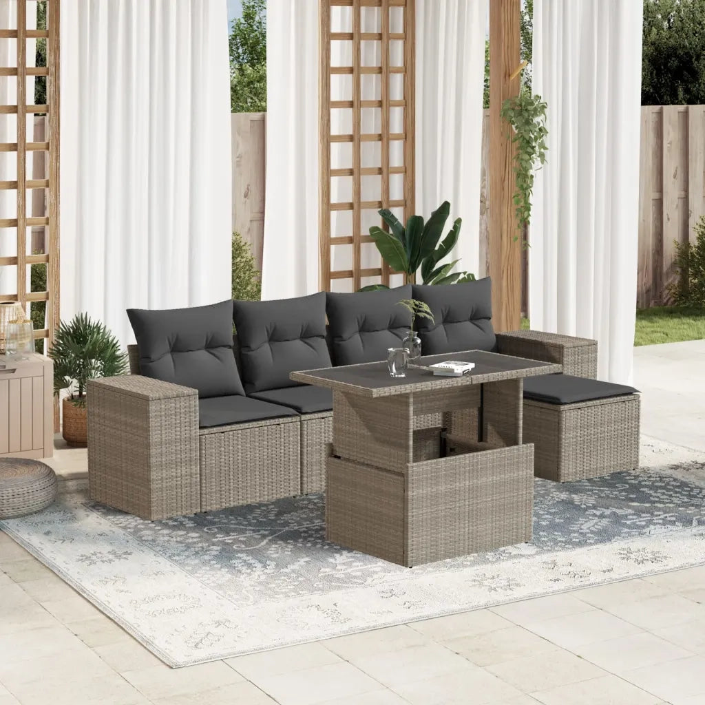 vidaXL Set Divano da Giardino 6pz con Cuscini Grigio Chiaro Polyrattan