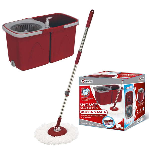 MAURY'S SPLIT MOP CON DOPPIO SECCHIO STRIZZA E SCIACQUA IN COLORE ASSORTITO