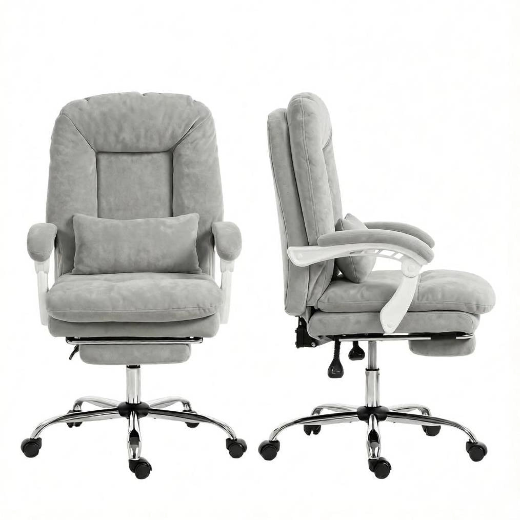 Sedia da ufficio ergonomica in velluto grigio con poggiapiedi