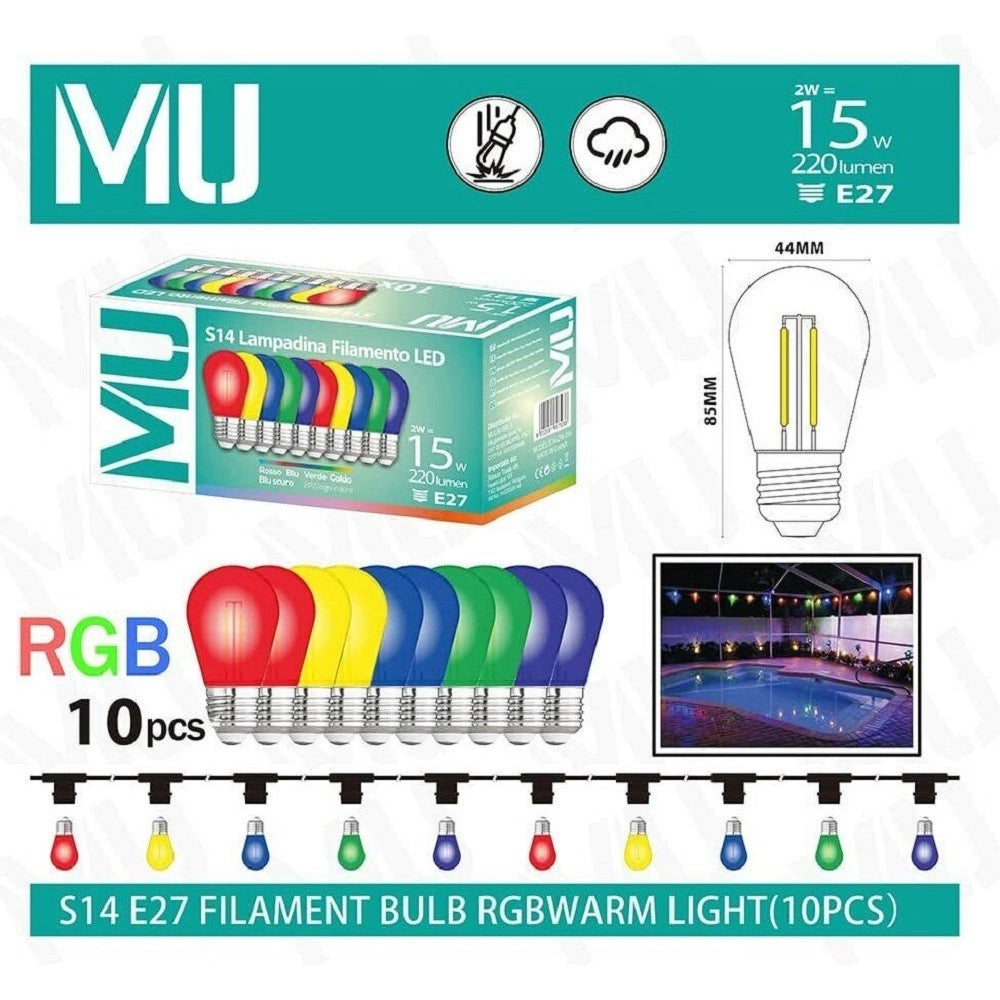 Trade Shop - Kit 10 Pezzi Lampadina Led Abs Acrilico 220 Lm Luce Calda Colorata Filamento E27 -