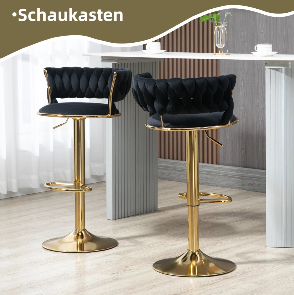 Sgabello bar girevole 360° regolabile in velluto nero con base oro