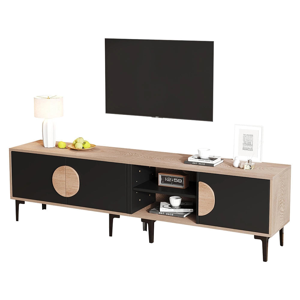 Mobile TV Basso 180x35x49cm - Xylo - 2 Ante, Colore Legno e Nero, fino a 80"