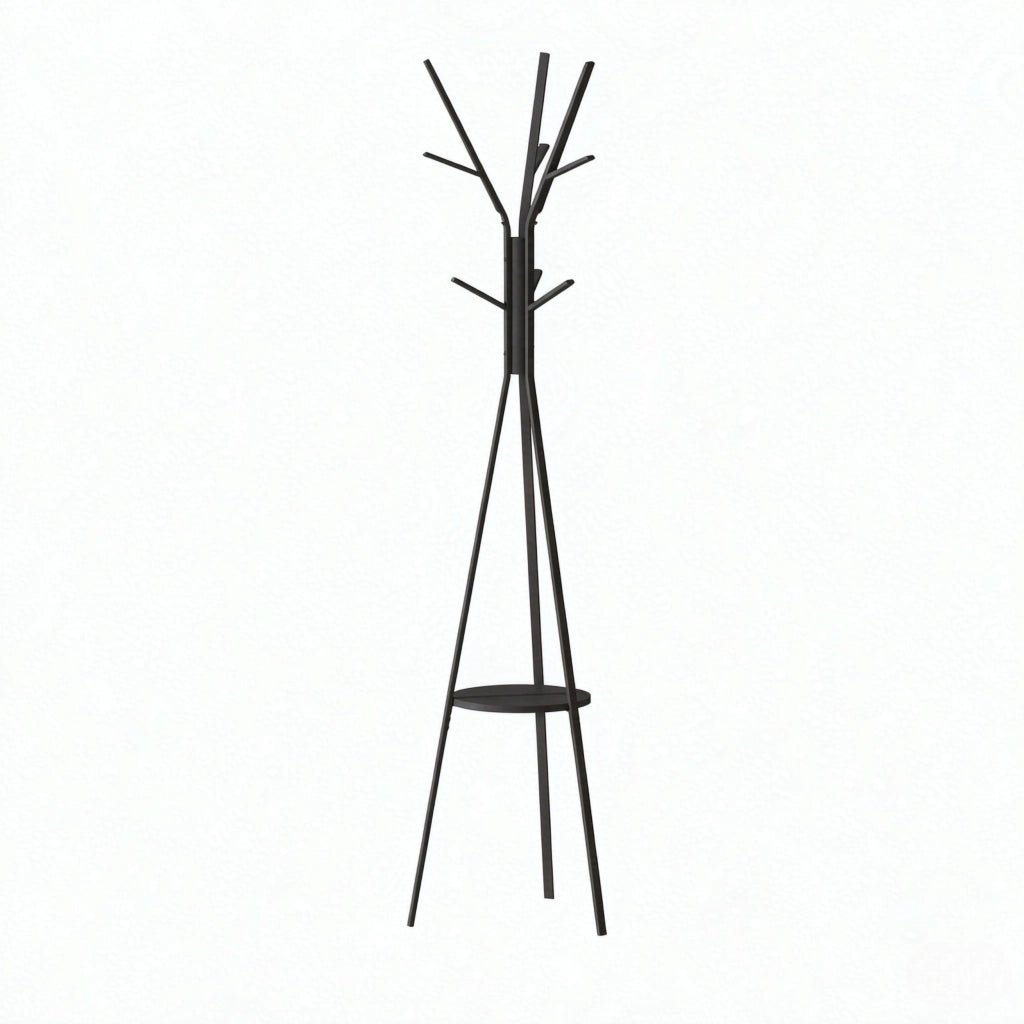 APPENDIABITI DA TERRA con 9 ganci e ripiano 45x45x180 cm nero metallo e MDF