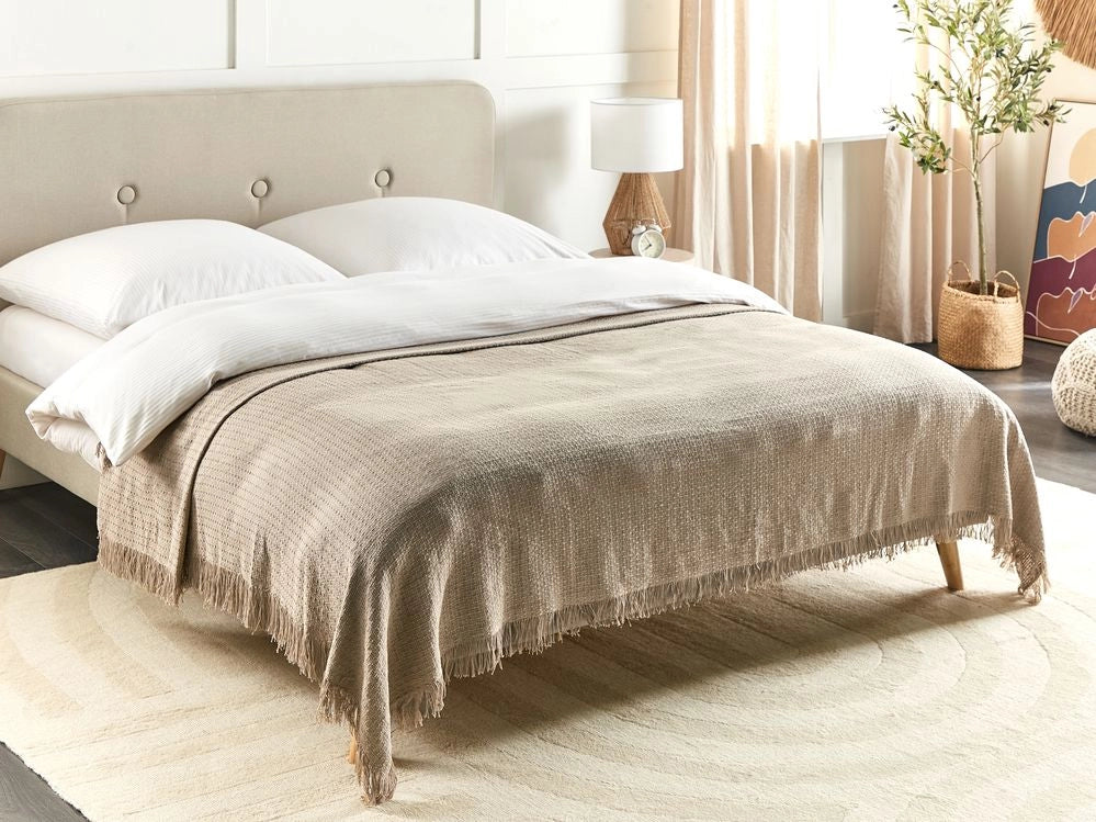Copriletto tortora in tessuto di cotone 200 x 220 cm con frange Coperta decorativa Biancheria da letto design classico Camera da letto