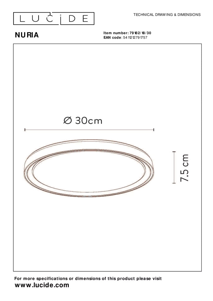 Plafoniera LED Lucide Nuria 30cm 18W nera dimmer 2700K