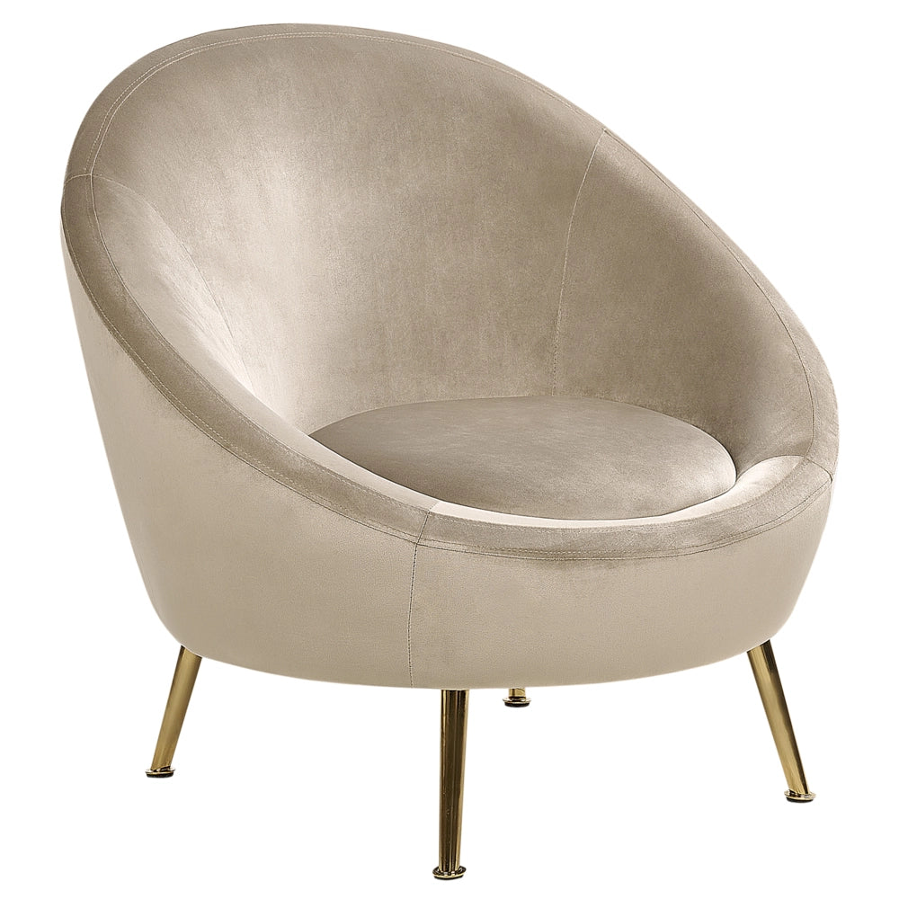 Sedia Poltrona in velluto grigio 76L x 80L x 81H cm con gambe dorate Glam Retro