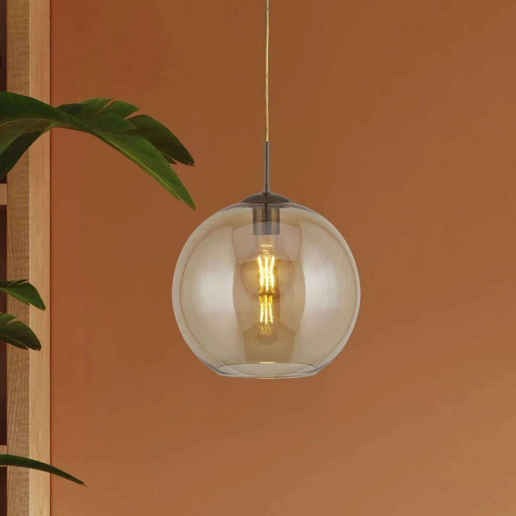Sospensione Contemporanea Balls Acciaio Adjustable Vetro Ambra 1 Luce E27 D25Cm
