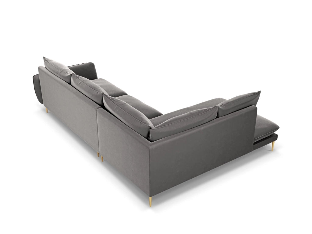 Cosmopolitan Design - Divano angolare sinistro "Vienna" 6 posti in velluto grigio chiaro 